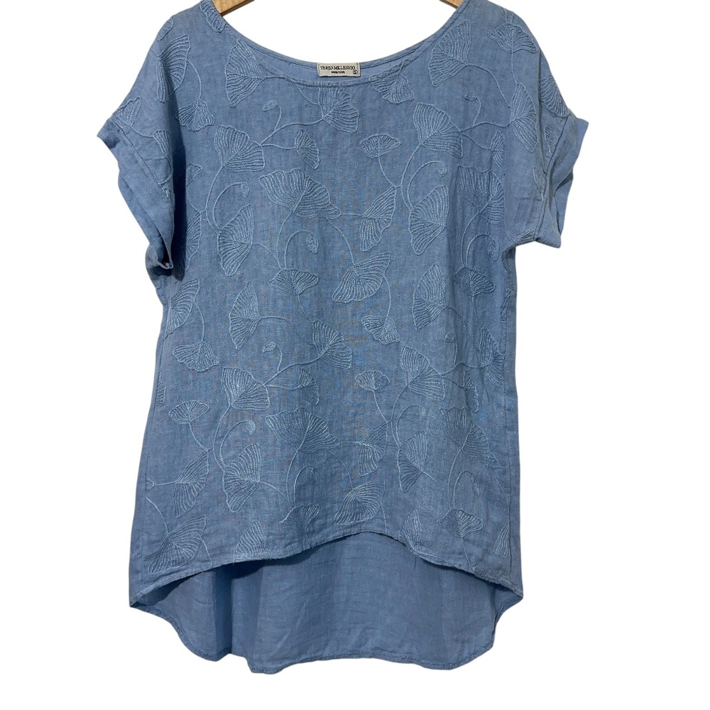 Terzo Millennio Linen Floral Embroidered Top Womens Size Small Fall Casual